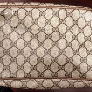Gucci Beige and Brown Monogram Cosmetic Bag